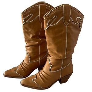 Very Volatile Women's Size 7.5 Western Cowboy Boots Tan Leather Slouch Boho